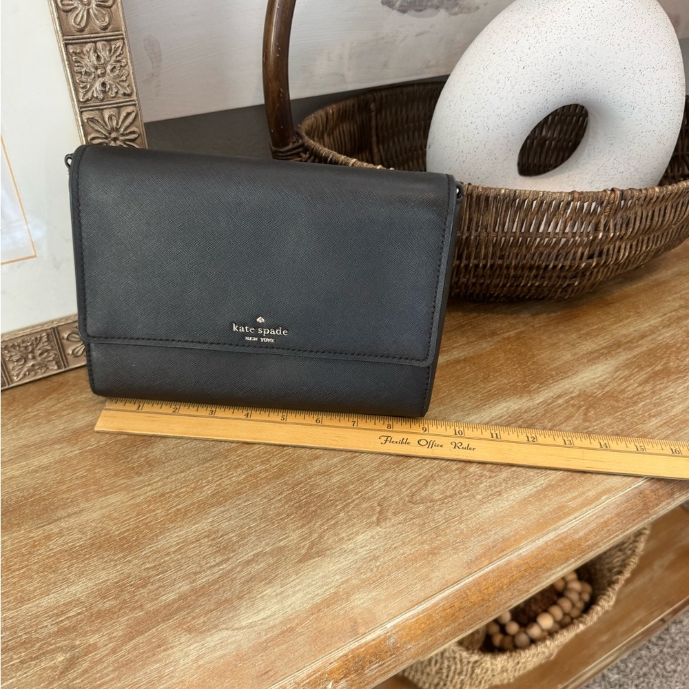 kate spade Black Saffiano Leather Mini Crossbody with Gold Logo